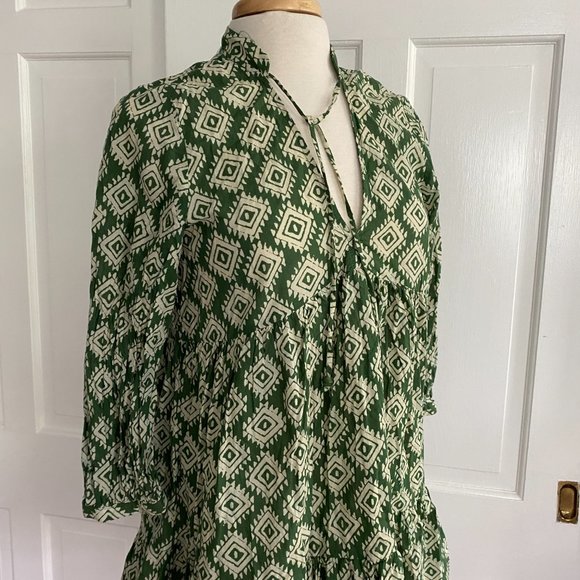 Zara Boho Green Cotton Dress XS - Picture 3 of 6